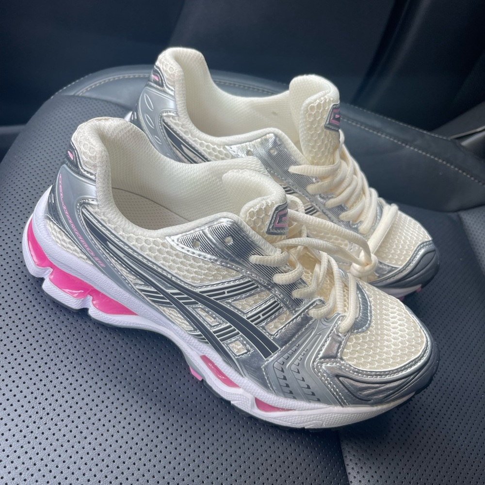 Asics Silver and Pink Performance Sneakers